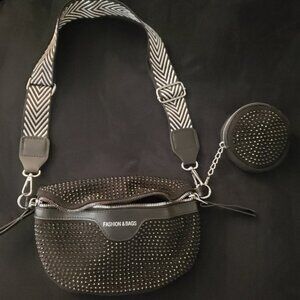 SHEIN Black Studded Crossbody Bag with Coin Pouch